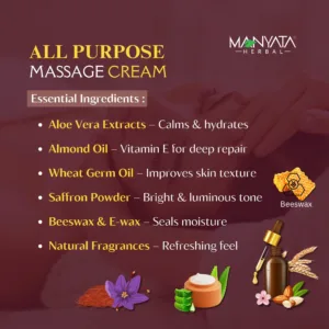 Manyata Herbal All Purpose Cream – Saffron & Almond Oil Enriched Massage Cream (800g)