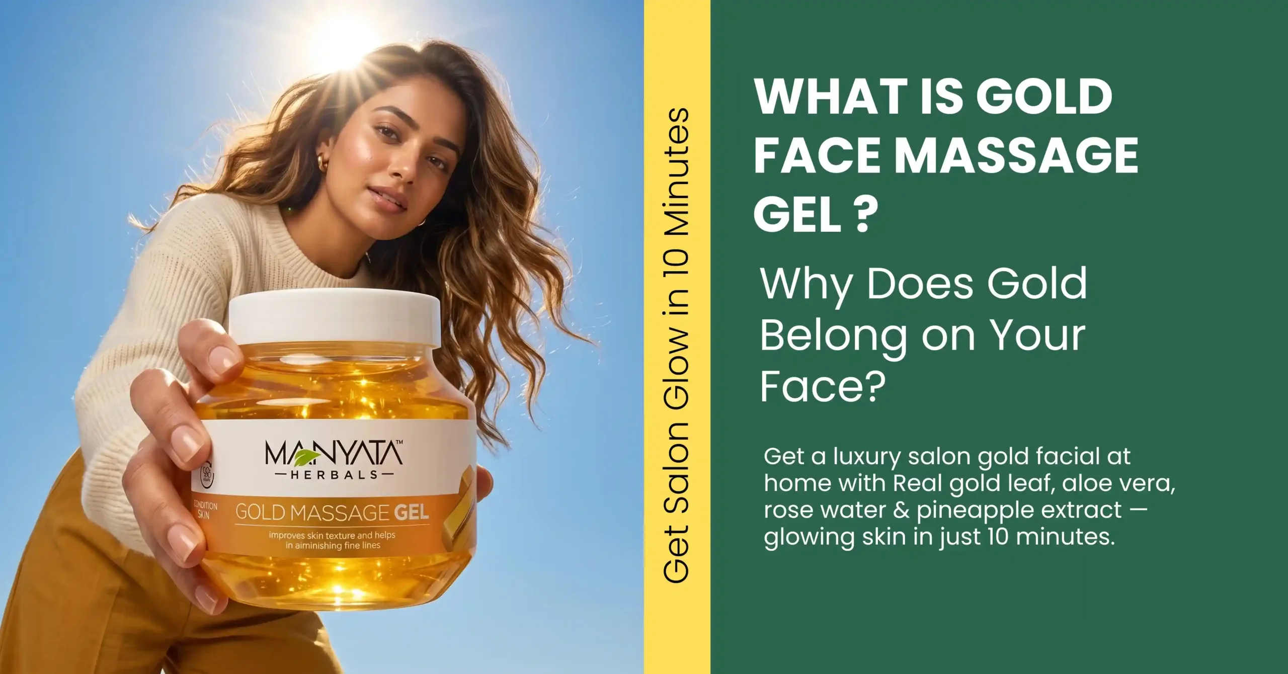 Gold Face Massage Gel Home Facial : Get a luxury salon gold facial at home with Real gold leaf, aloe vera, rose water & pineapple extract — glowing skin in just 10 minutes.