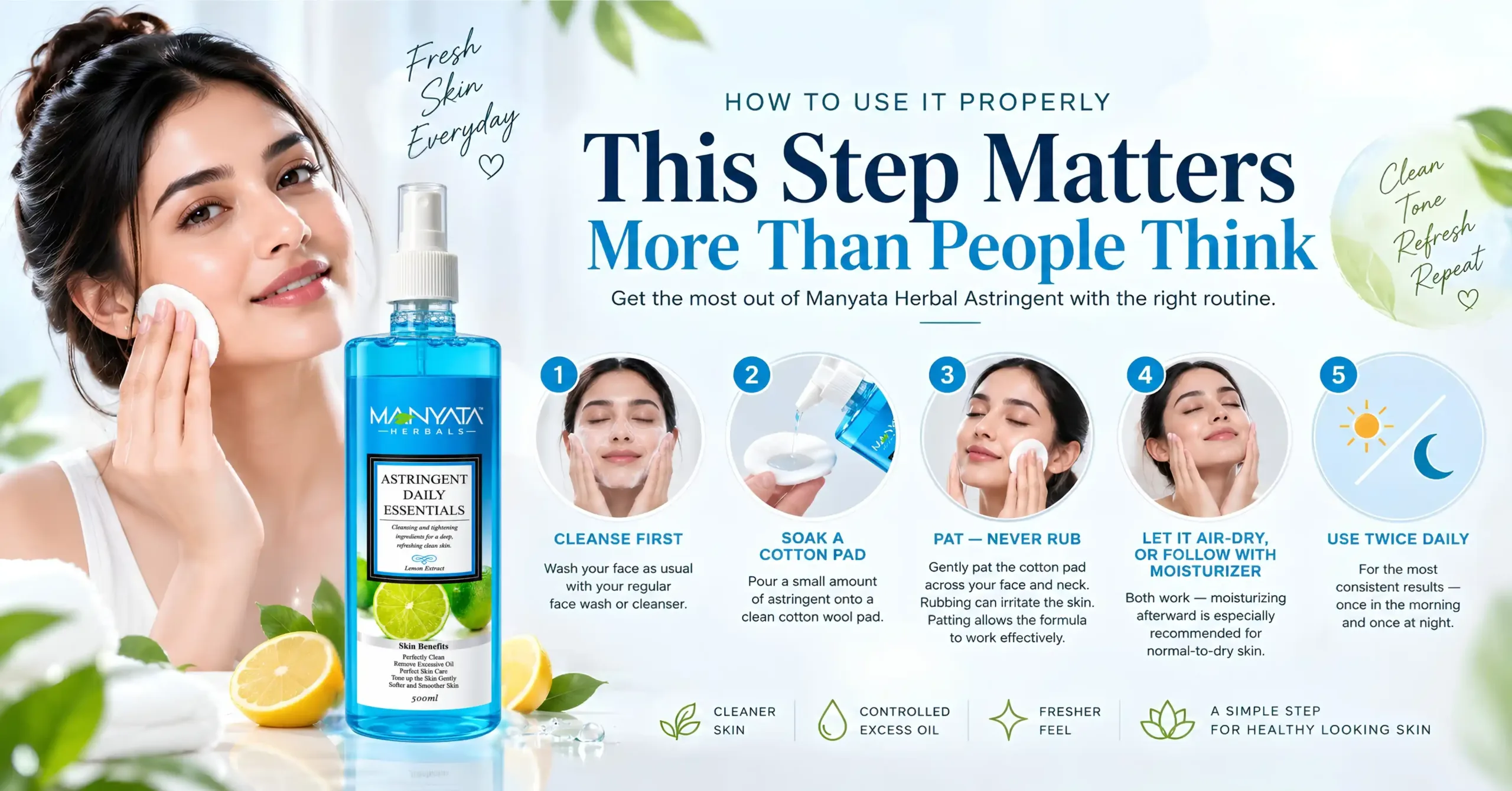 Manyata Herbal Astringent 500ml and 1000ml bottles for oily skin